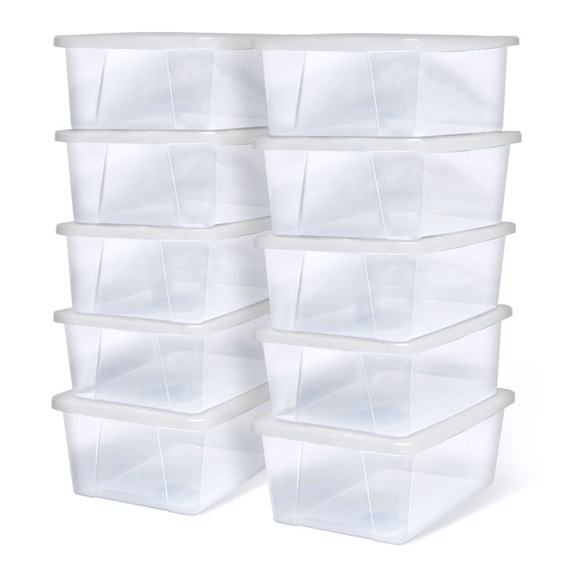 Homz Stackable Plastic Storage Container, White, 10 Pack, 6 QT