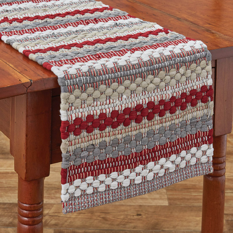 Farmhouse Holiday Chindi Table Runner, 36" L x 13" W, Gray/Red
