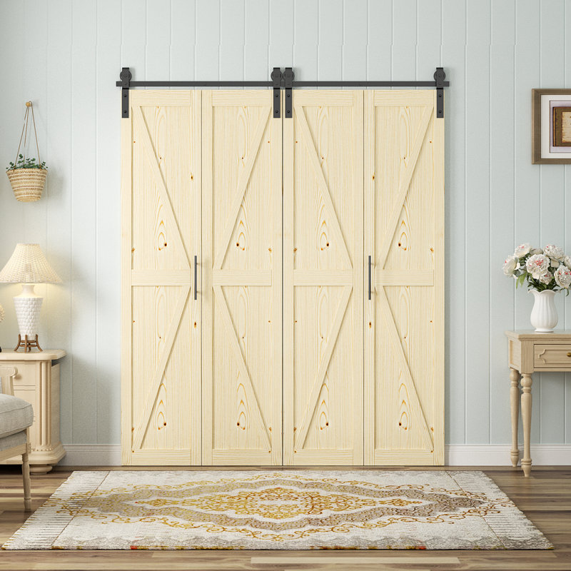 Porte de grange pliante de style K en bois de pin massif 84 po avec quincaillerie, 4, 72 po x 84 po