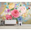Papier peint amovible de jardin avec motif floral et roses colorées-99178859