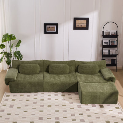 Modular Green Foam Sofa, Premium Chenille, Modern Design For Home