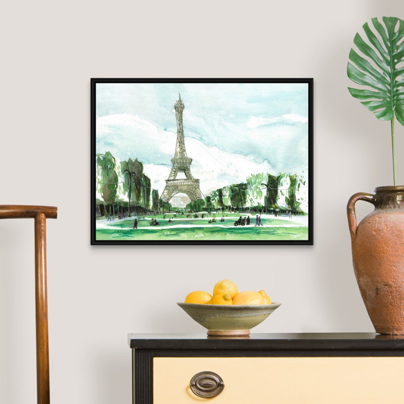Reproduction d’art sur toile, "tour Eiffel, Paris" par Eleanor Doughty, 20" H x 26" W x 1.75" D, Cadre noir