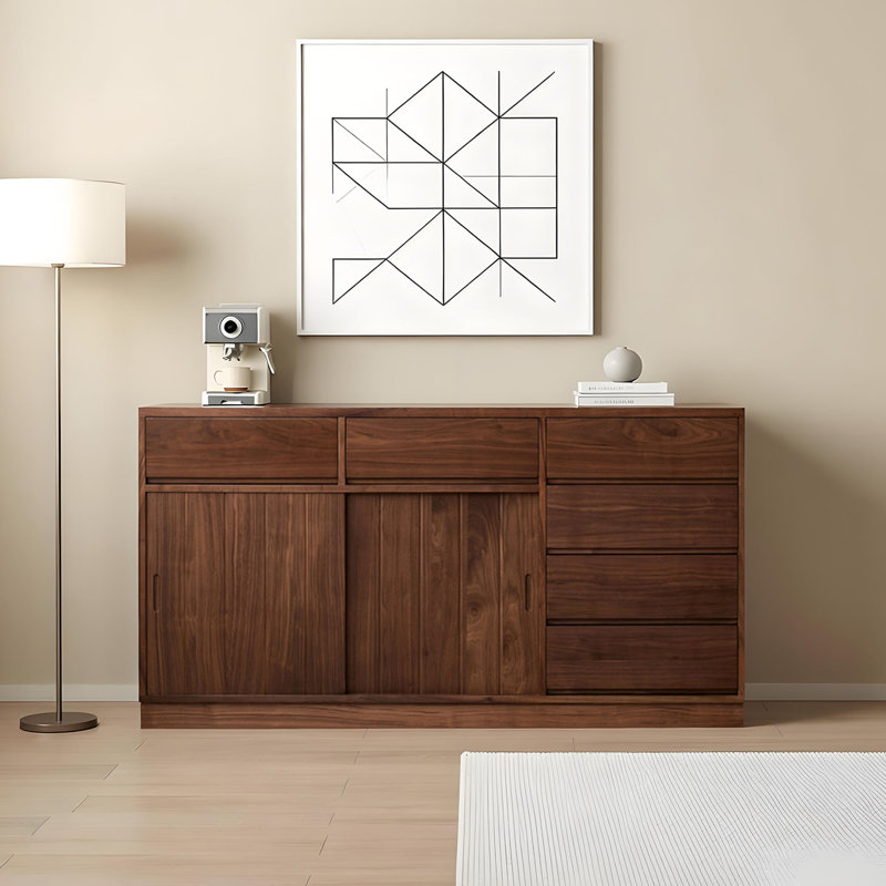 Black walnut multi-functional storage sideboard, 34.64" H x 62.99" W x 19.68" D
