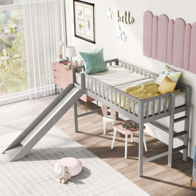 Lit mezzanine bas avec échelle et toboggan, Grey