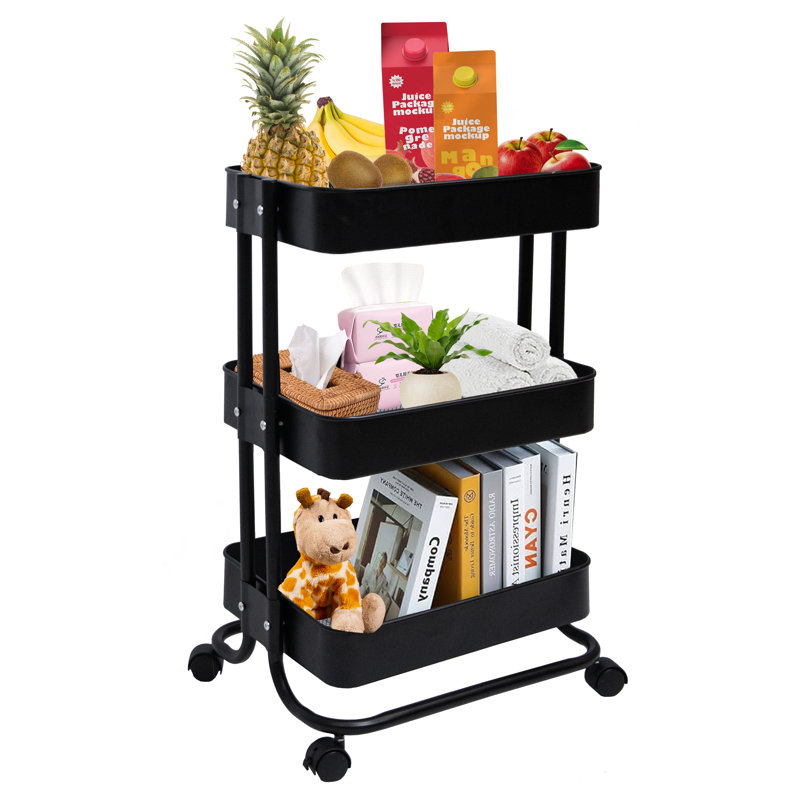 39cm W Metal Shelving Unit with Wheels, Black
