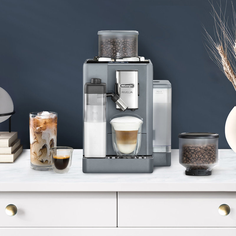 De'Longhi Fully Automatic Espresso Machine with Built-In Coffee Grinder in Gray, Gray