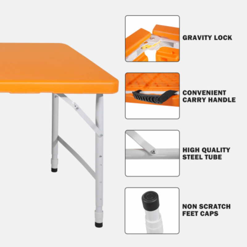 Table pliante portative de 4 pi parfaite pour les boissons de camping et les loisirs de terrasse, Orange