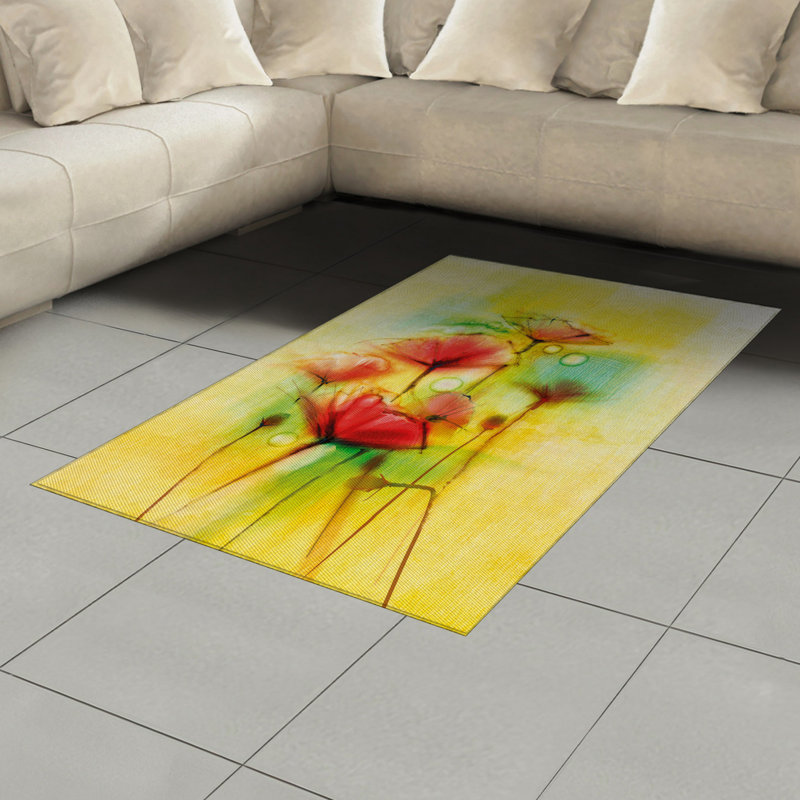 Floral High Density Long Fiber Poly Threads Decorative Area Rug Carpet, Rectangle 4' x 5'8"