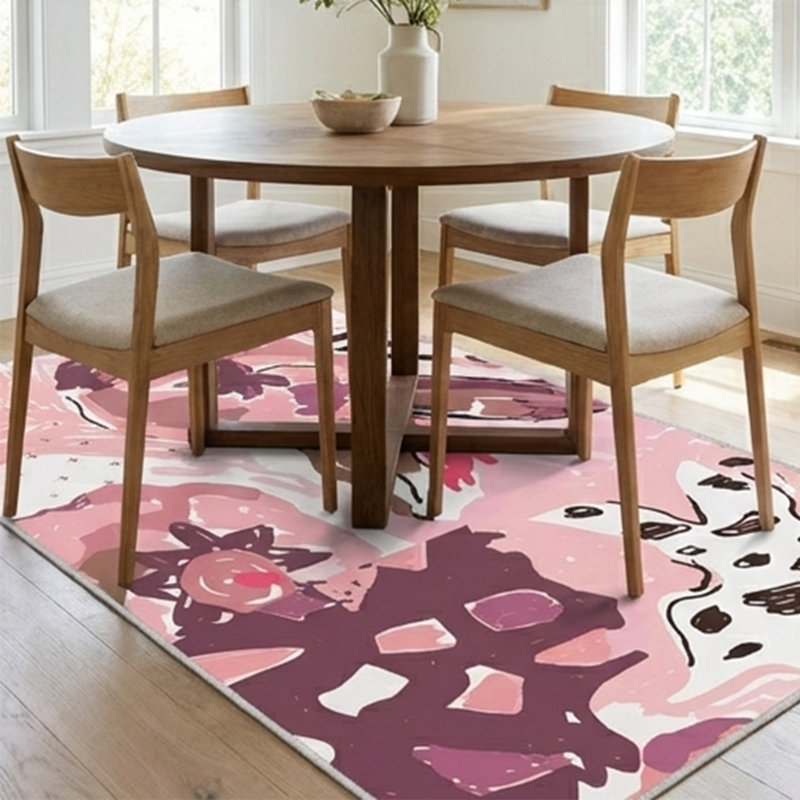 Joffre Artistic Floral Abstract Pink & Plum Washable Area Rug