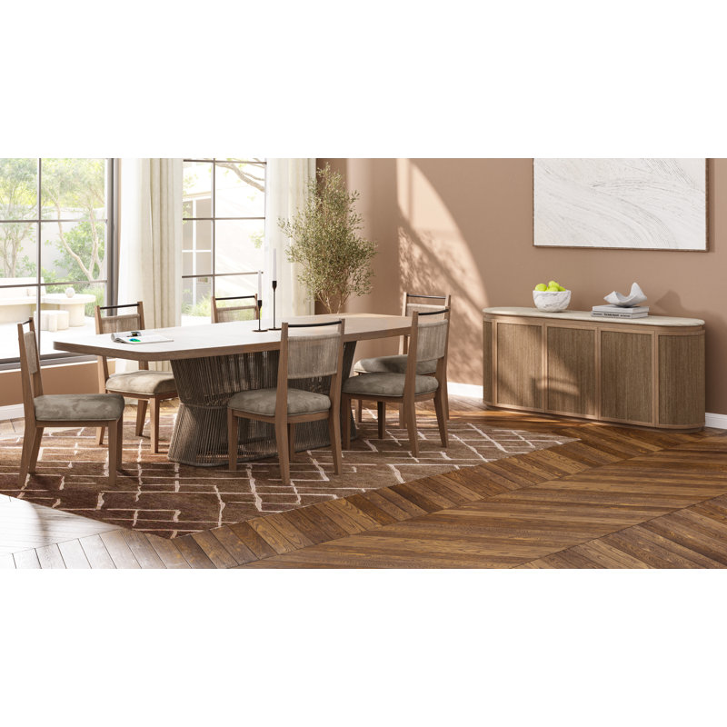 Marielle Wood Furniture Dining Collection – 9 Piece Rope Based Expandable Dining Set w/ Toffee Table & Rope Back Chairs