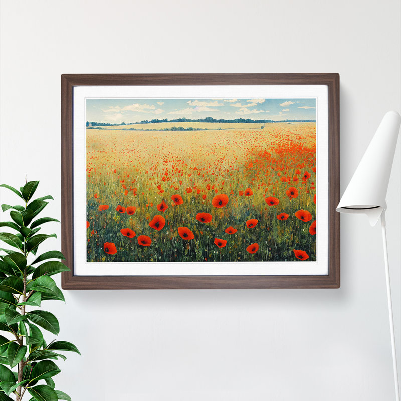 Poppy Field Watercolour Vol.1 - Single Picture Frame Print, Black, 46cm H x 64cm W x 2cm D