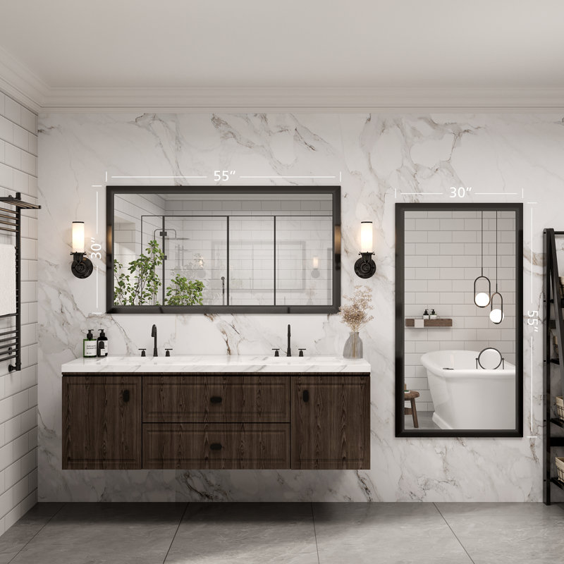 Miroir de meuble-lavabo mural Molly, 55 po x 30 po, Noir