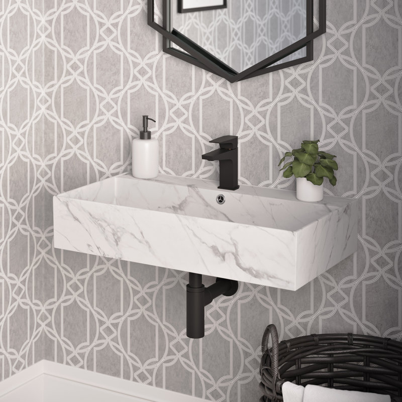 Lavabo de salle de bain mural rectangulaire 22 "Claire, Marbre blanc