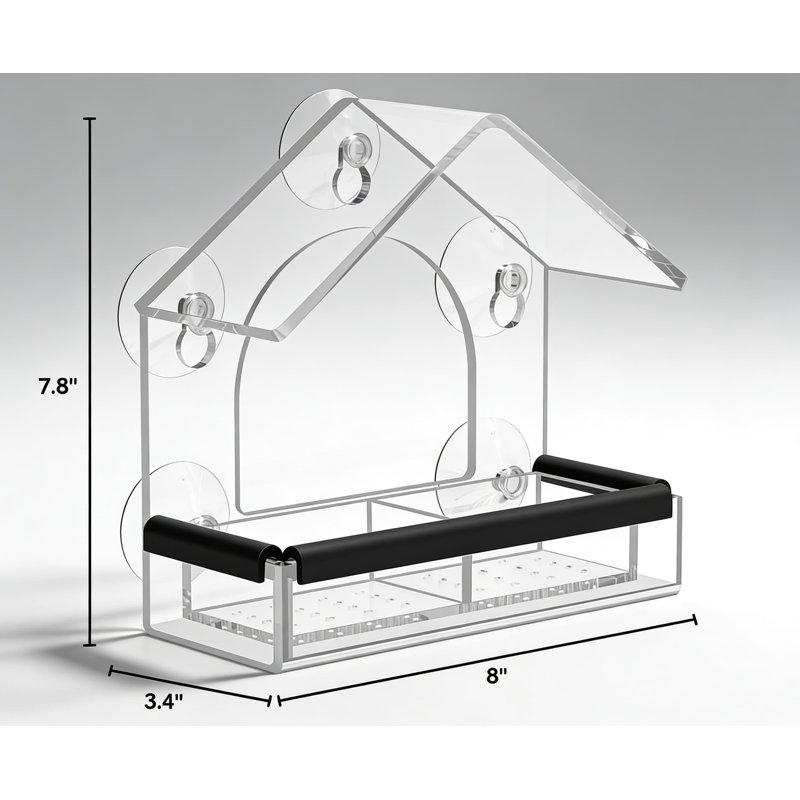 Mangeoire pour fenêtre transparente en acrylique transparent avec 5 ventouses extra robustes, plateau à graines amovible pour un nettoyage facile, cadeau d'observation des oiseaux pour l'extérieur et le jardin