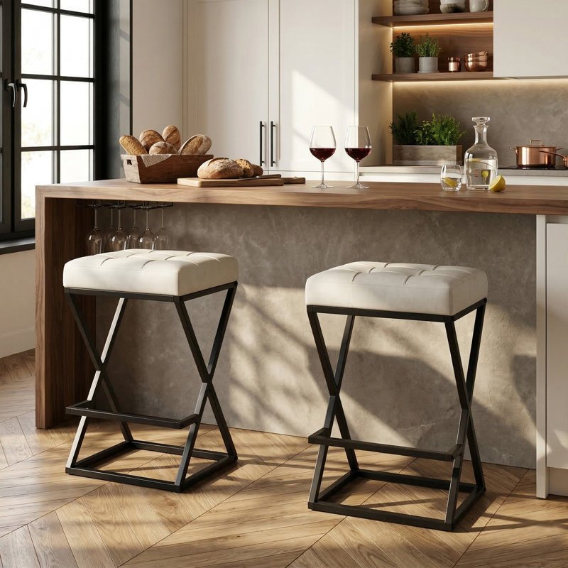 Tabouret de bar Mid-Century 26 po, Blanc, 2