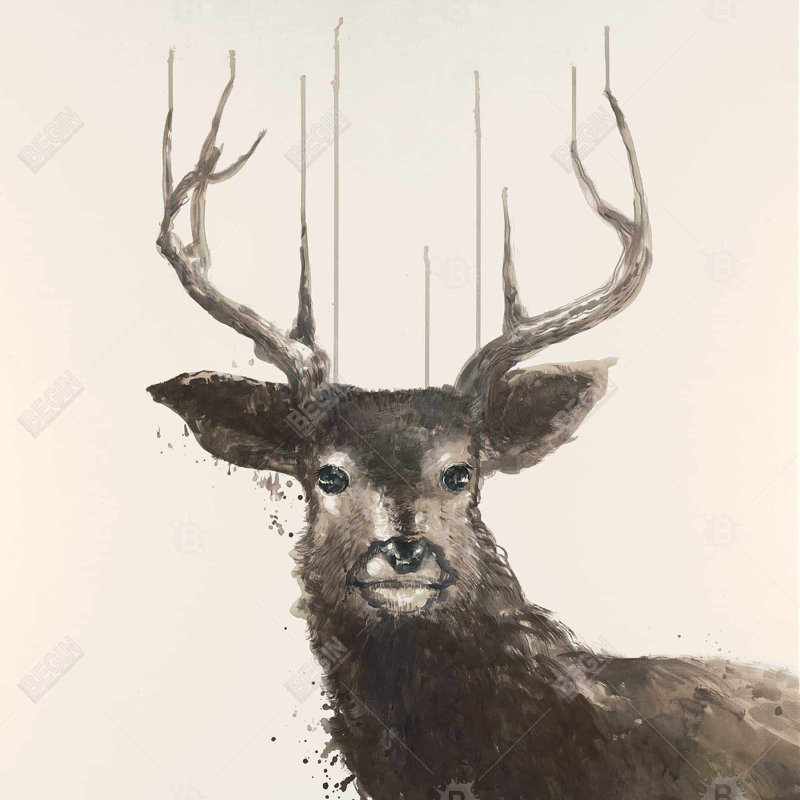 «Abstract Deer» sur toile, Beige / brun gris