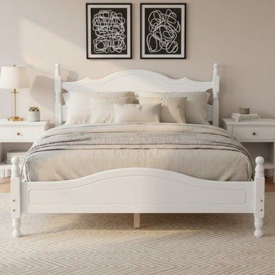 Retro Wood Platform Bed Frame, Full/Queen/King Size, No Box Spring Needed