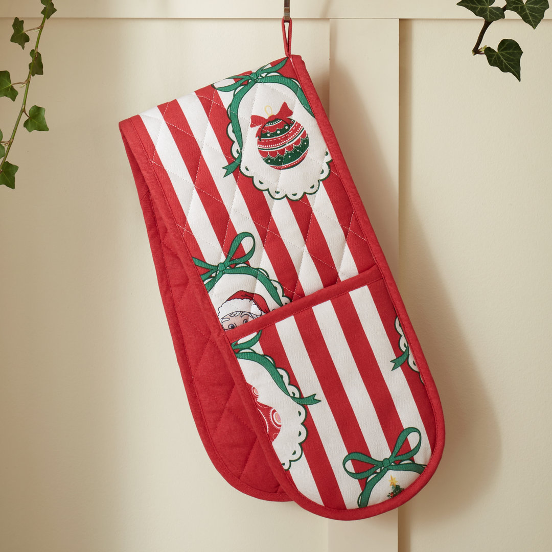 Christmas Vintage Stripe Cotton Kitchen Double Oven Glove