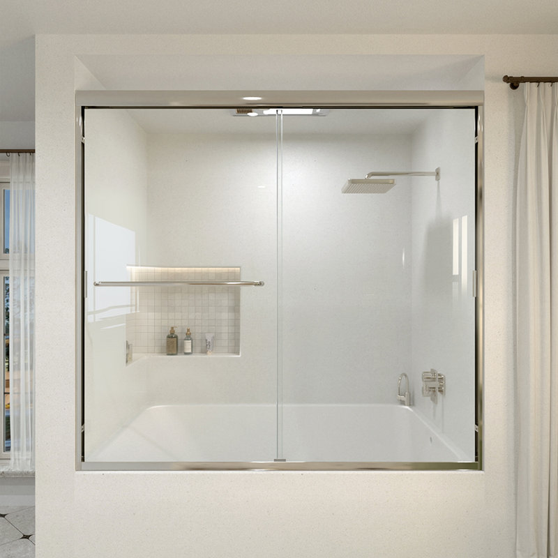 60 po Susurrus X P 76 po H Porte de douche coulissante semi-sans cadre avec verre transparent, Chrome chrome