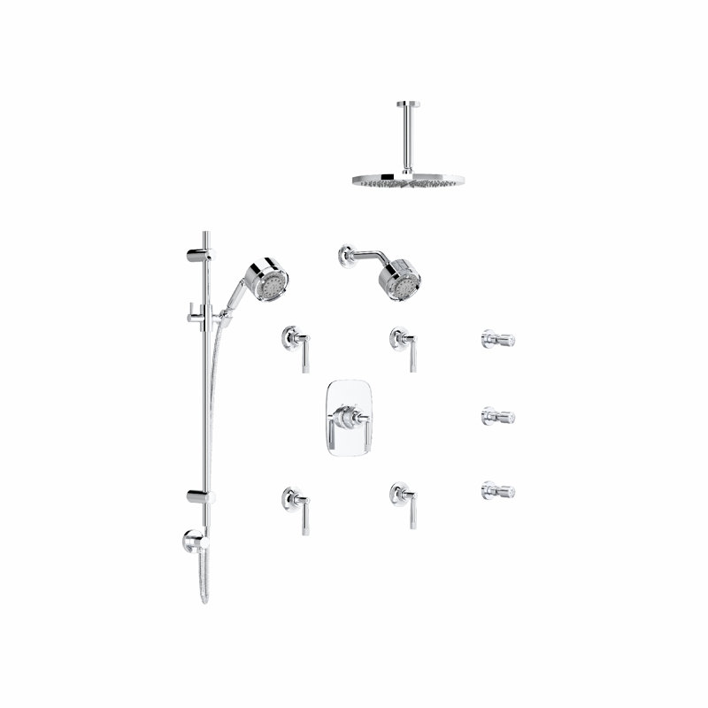 Graceline Thermostatic Complete Shower System with Rough-in Valve, Matte Black