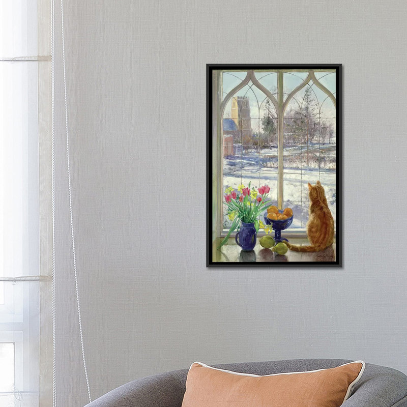 «Snow Shadows and Cat», reproduction sur toile, H 26 po x l 18 po x P 1,5 po, Toile encadrée noire, Pas de tapis
