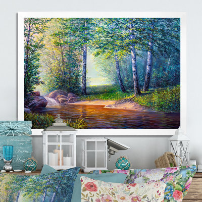 «Summer Scenery Of A Forest River II», art mural traditionnel sur toile