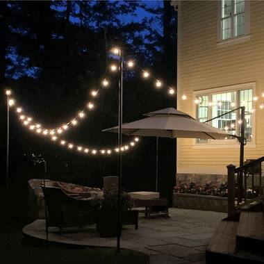 Excello Global Products Bistro String Light Poles - 2 Pack - Extends to 10 Feet - Universal Mounting Options Included with 50 Feet of G40 Lights - EGP
