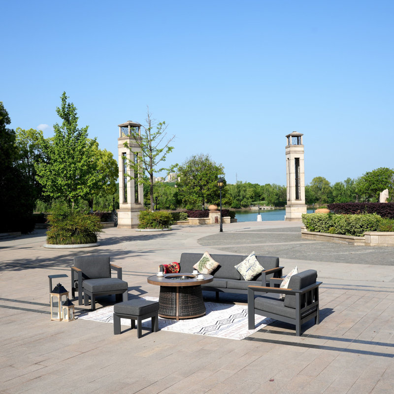 7 - Person Patio Conversation Set with Cushions, Black/Brown