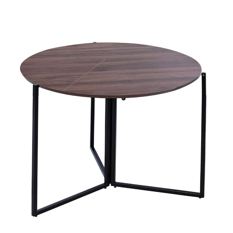 43" D Round Folding Card Table – Space-Saving Trifold Design with Iron Base and Engineered Wood Top, Walnut, Walnut, 43"