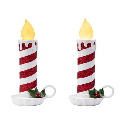 Nostalgic 10" Flickering LED Resin Glittery Striped Candles