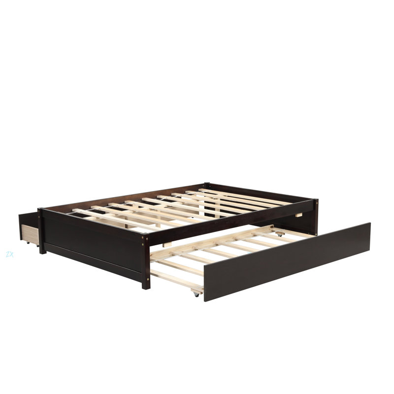 Lit avec lit gigogne double et deux tiroirs, Espresso