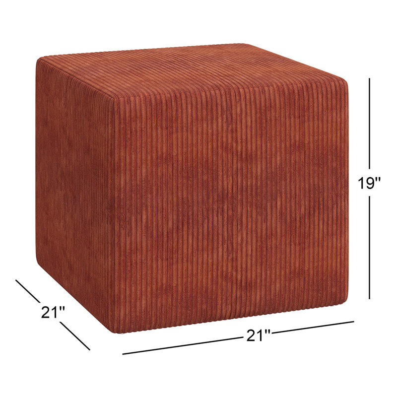 Bence Upholstered Ottoman, Corded Rust Velvet