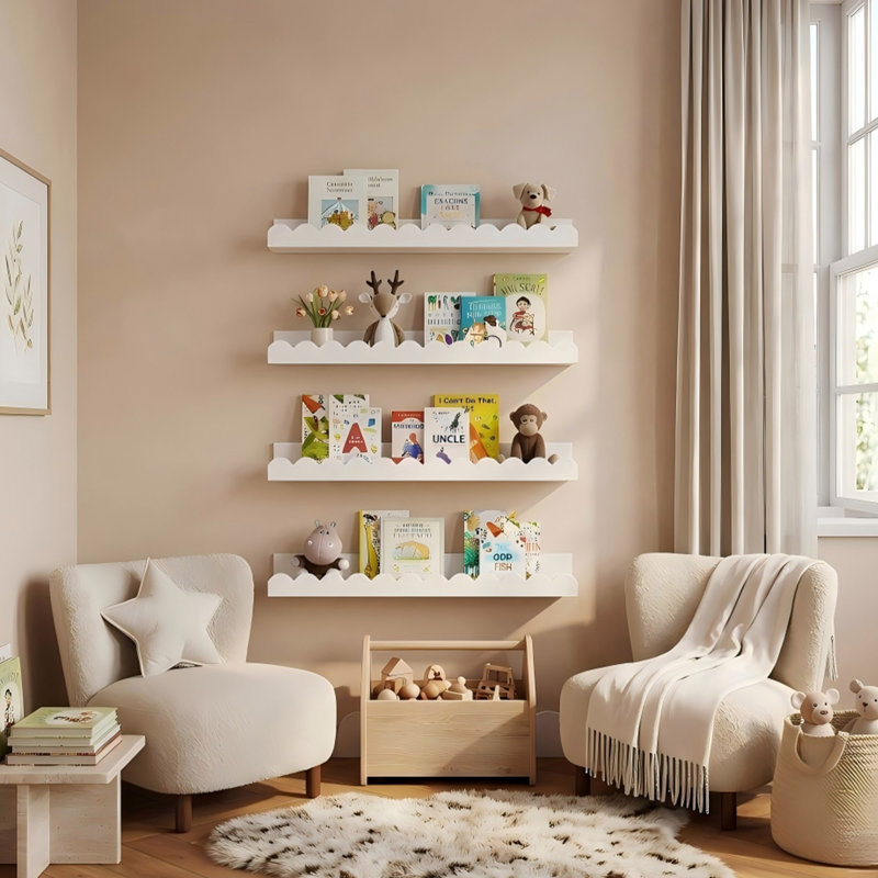 Ensemble de 4 tablettes flottantes blanches pour enfants pour chambre d'enfant, étagères murales en bois