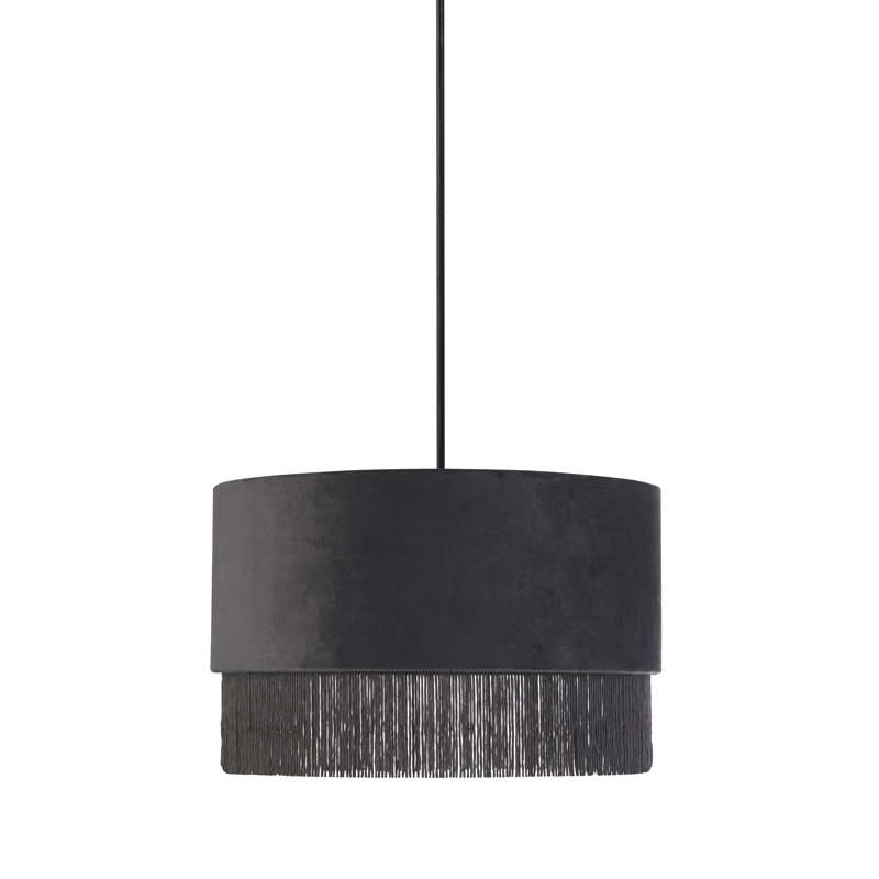 20cm H Faux Velvet Drum Pendant Shade ( Uno ), Black