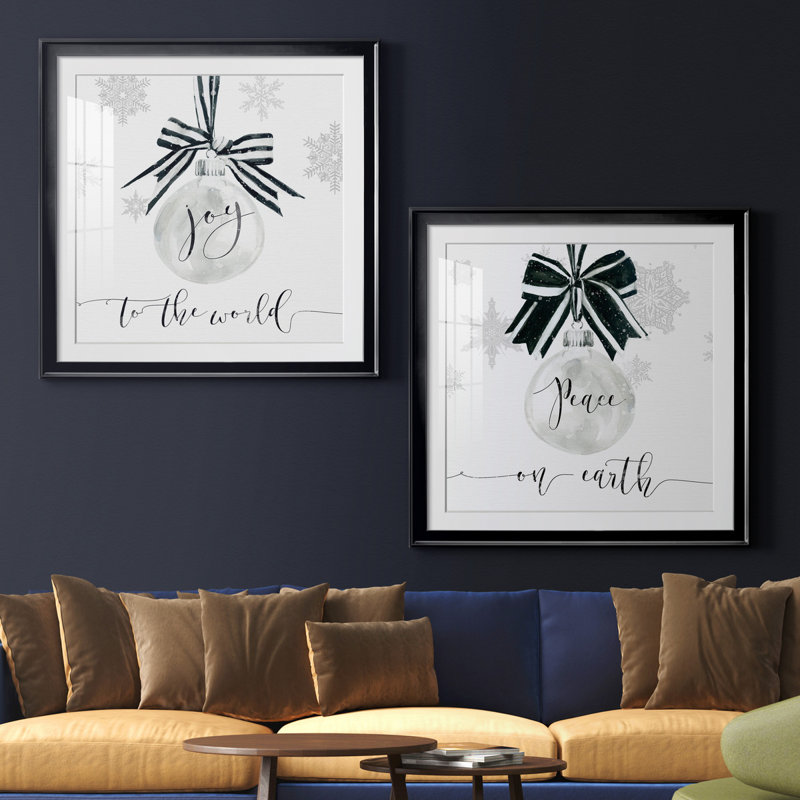 " Joy Ornament " 2 - Pieces, 30.5" H x 30.5" W x 1" D, Black Framed Paper, White