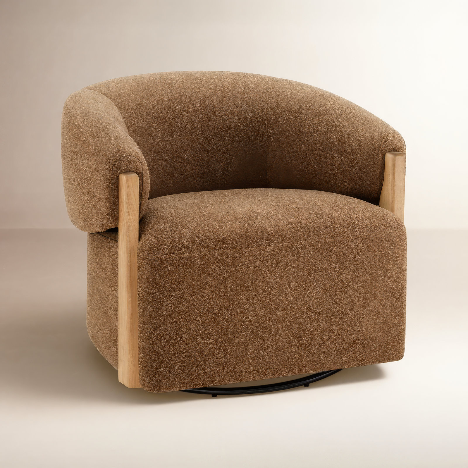 Longfield Upholstered Swivel Accent Chair, Elite Camel Textured Weave