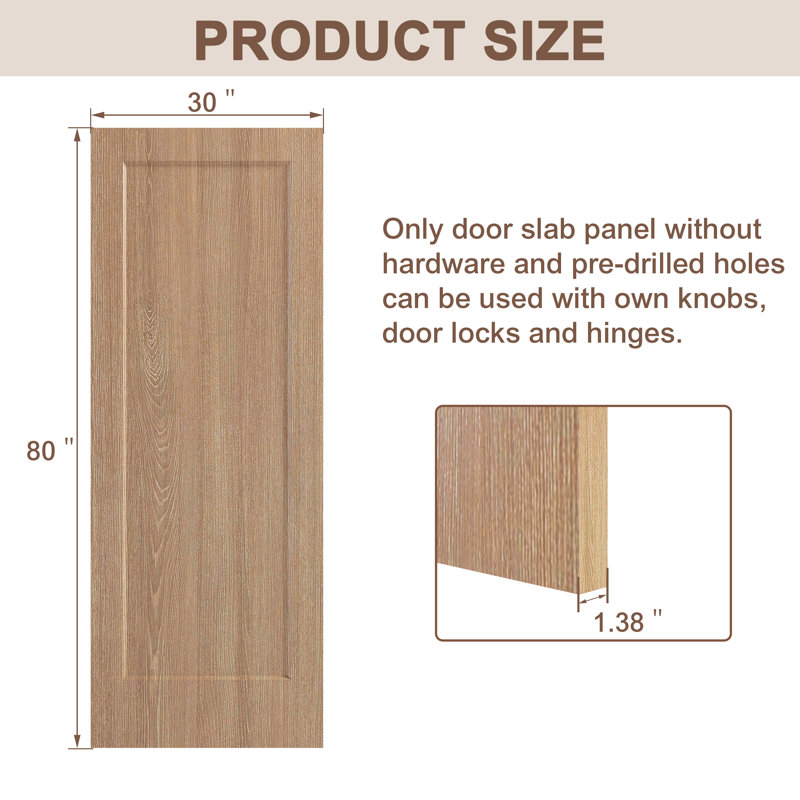 Panneau de porte 30 po x 30 po à 1 panneau en stratifié pré-fini en chêne stratifié, 30 po x 80 po, Chêne