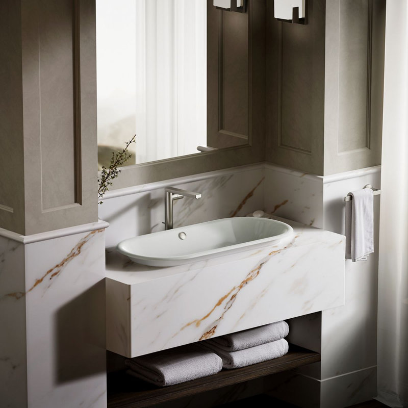 Iron Plains® Metal Oval Dual Mount Bathroom Sink with Overflow, Sea Salt