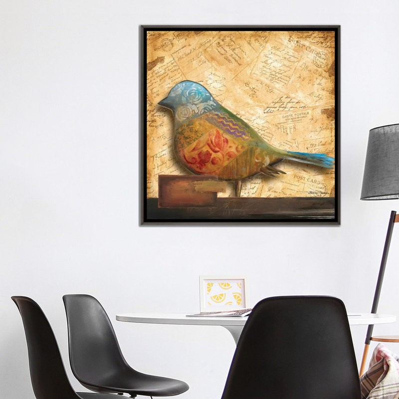 Impression d’art graphique, "Bird of collage I" par Patricia Pinto, H 37 po x l 37 po x P 1,5 po, Pas de tapis