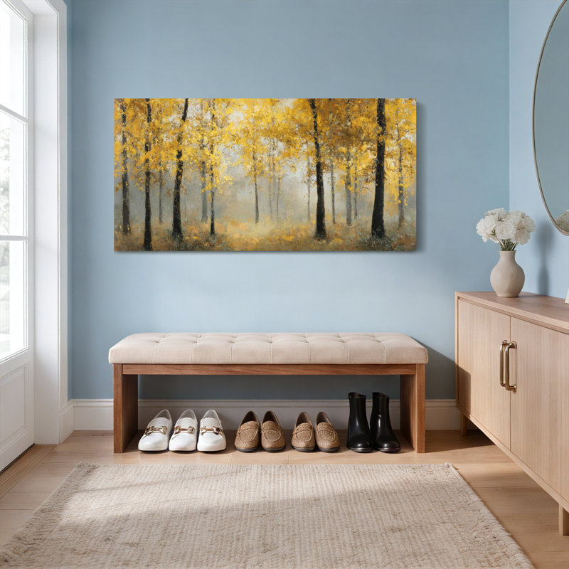 Ensemble de 1 tableau sur toile tendue représentant un paysage de forêt d'automne, H 12 po x l 36 po