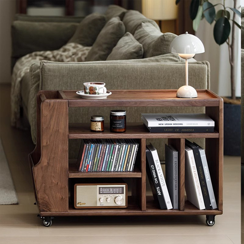 22.44" Vintage Dark Brown Walnut Mobile End Table