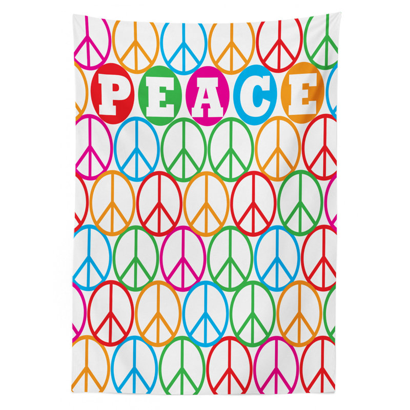 Ambesonne Retro Tablecloth, Colorful Internationally Recognized Peace Sign Letters Counter Culture Print, Rectangular Table Cover For Dining Room Kitchen Decor, 52" X 70", Multicolor