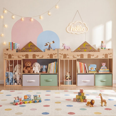 Rangement pour jouets avec compartiment pour peluches, tablette pour enfants avec étagères ouvertes, couleur naturelle