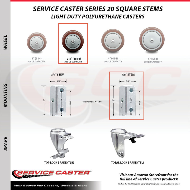 Square Stem Caster, Maroon