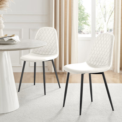 Faux Leather Modern Dining Chairs with Metal Tapered Legs & Diamond Stitching