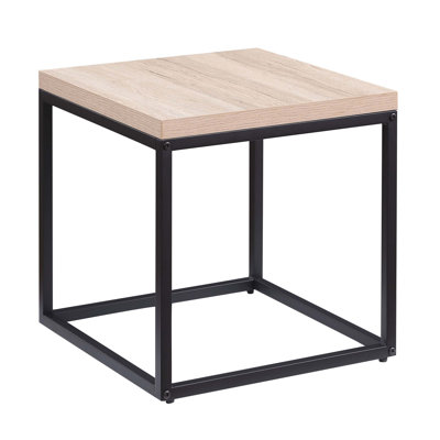 Square Wood and Metal End Table with Storage, Perfect for Living Room and Bedroom, Industrial Design and Spacious Shelves