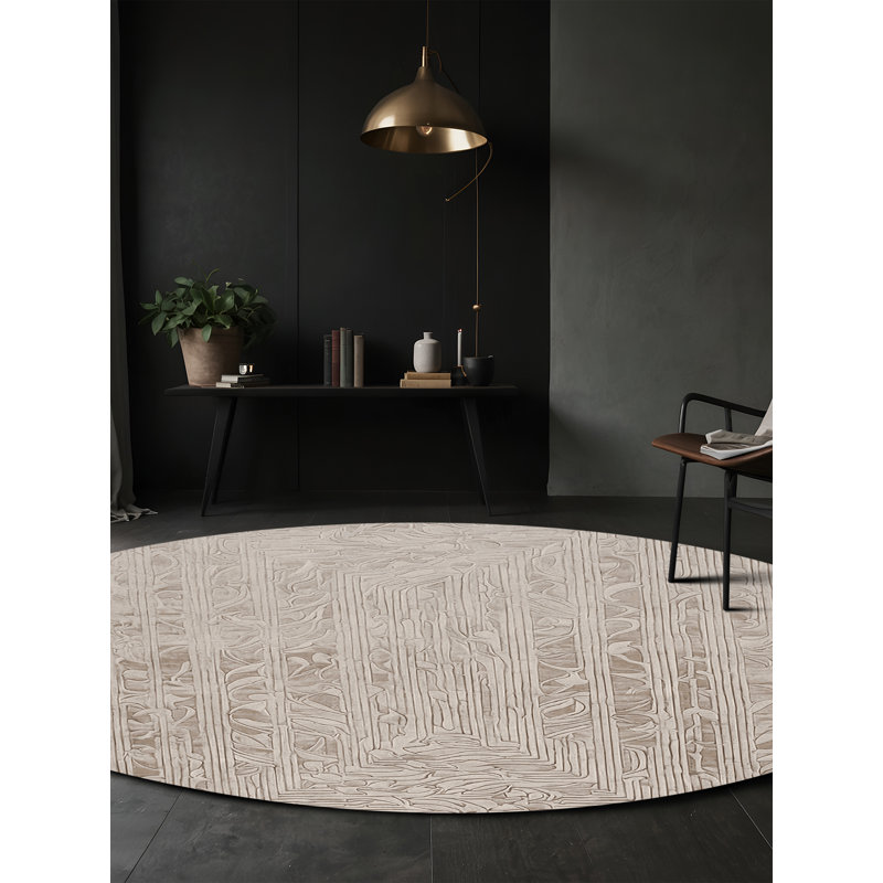 Machine Washable Beige Area Rug, Round 3'