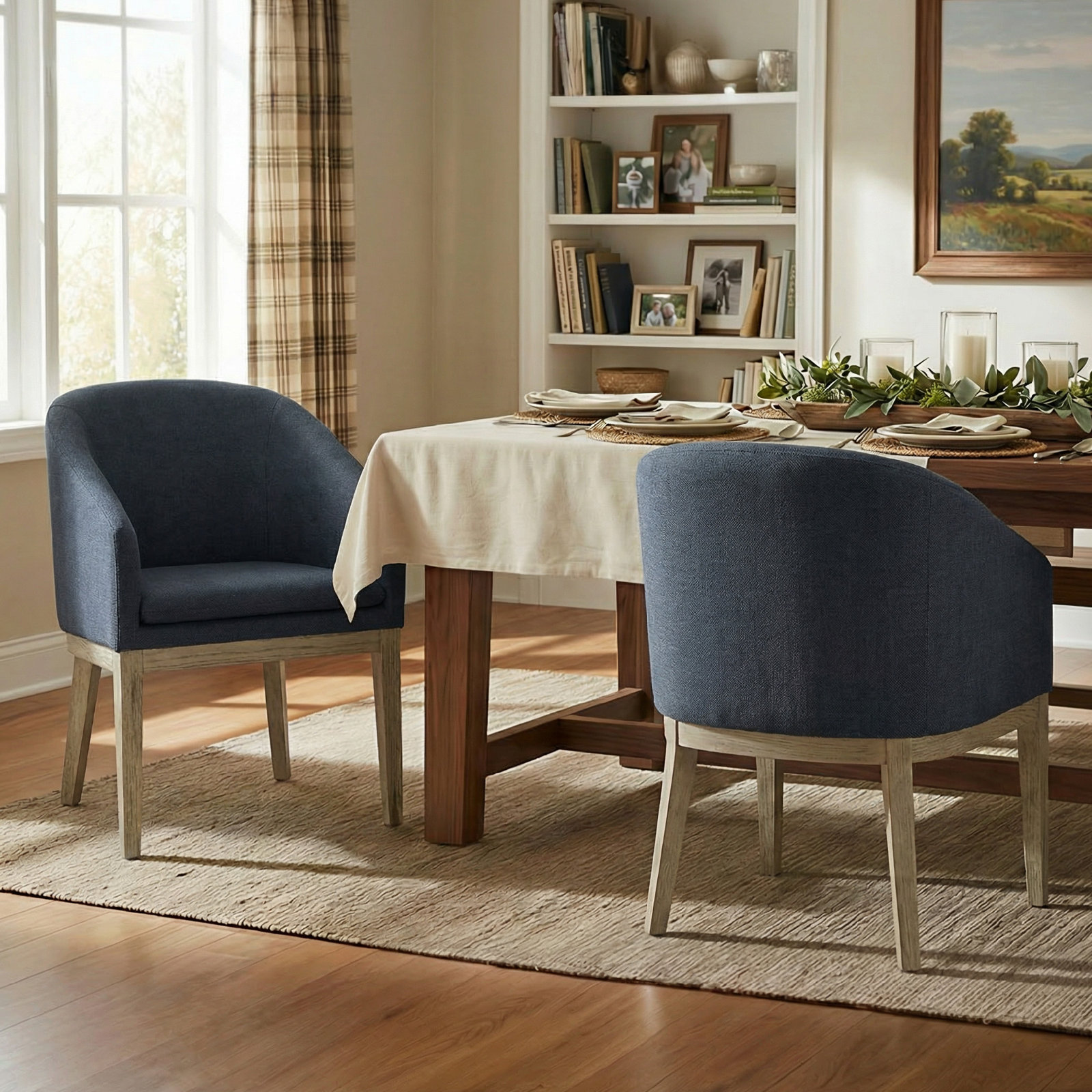 Bethea Dining Armchair, Performance Linen Effie Indigo