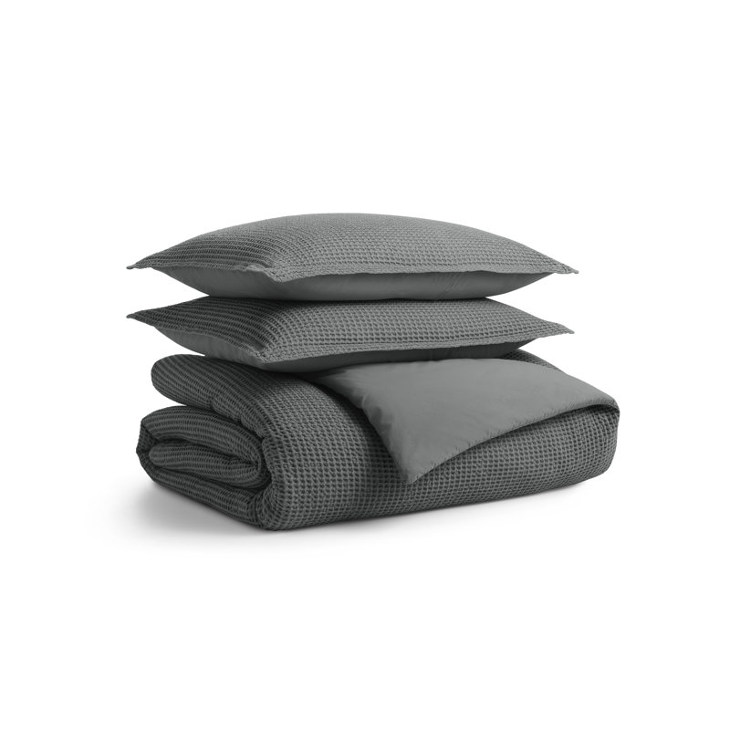 Cascade Modern & Contemporary Cotton Waffle Duvet Cover, Tomato, King Duvet Cover + 2 King Shams