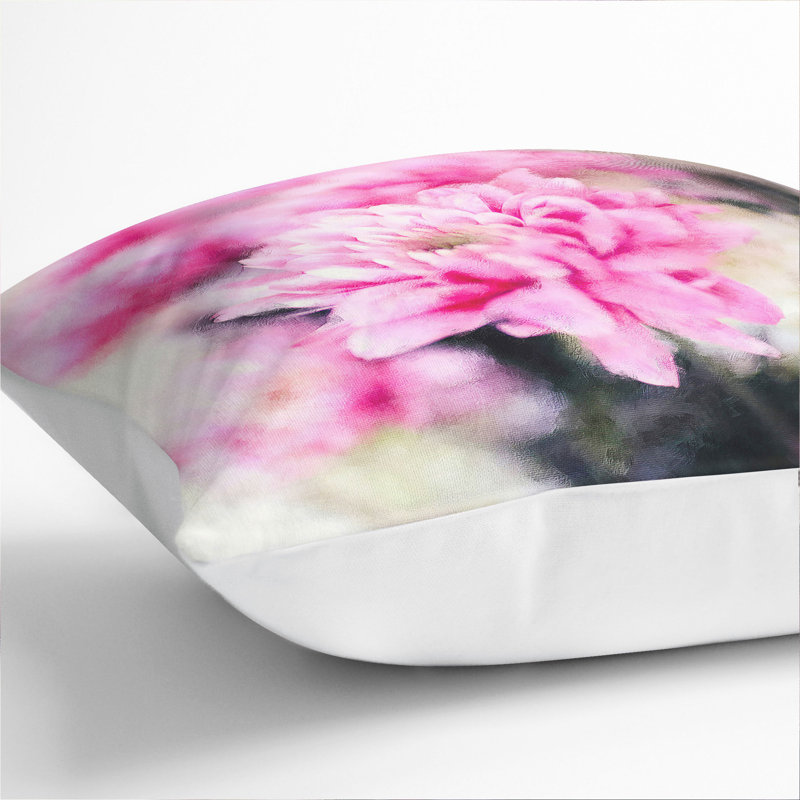 Pink And White Flowers Painting Square Throw Cushion, White, 55cm H x 55cm W x 20cm D